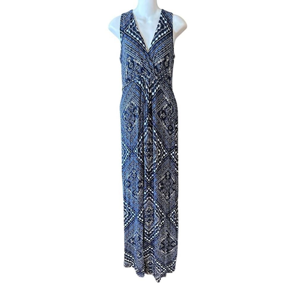 Motherhood Maternity Womens Small Blue and White Geometric Maxi Dress